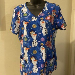 Disney Scrubs Size Small Graphic Print Nurse Lightweight V Neck - Frozen II